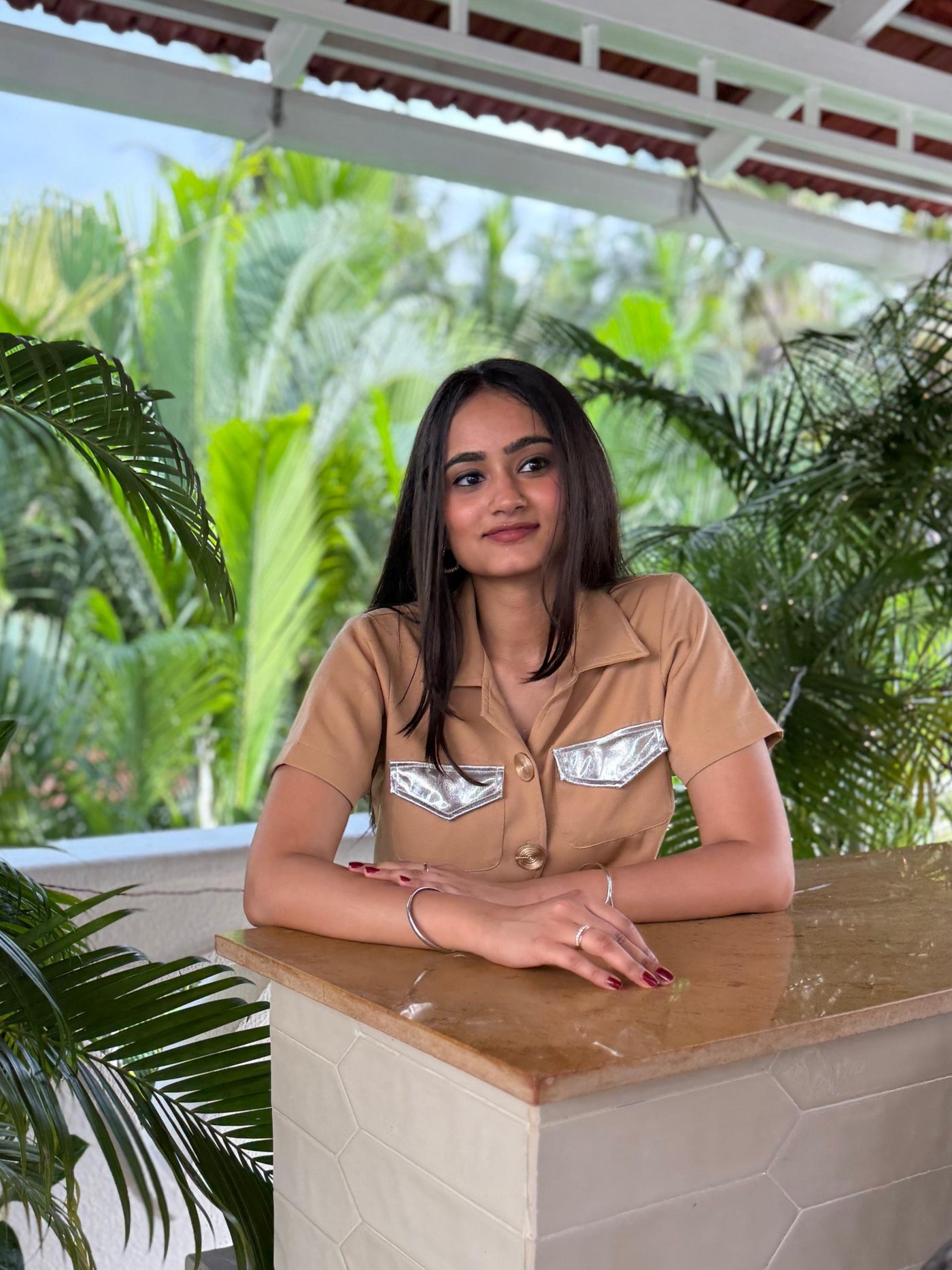 Hotline Nude Cropped Shirt