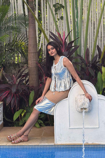 Metallic Muse Front-Tie Top