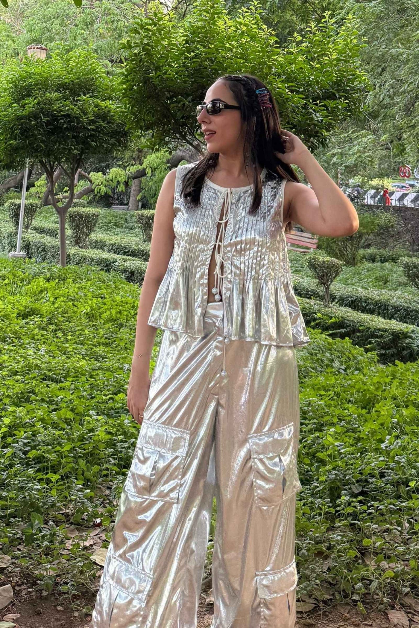Metallic Muse Front-Tie Top