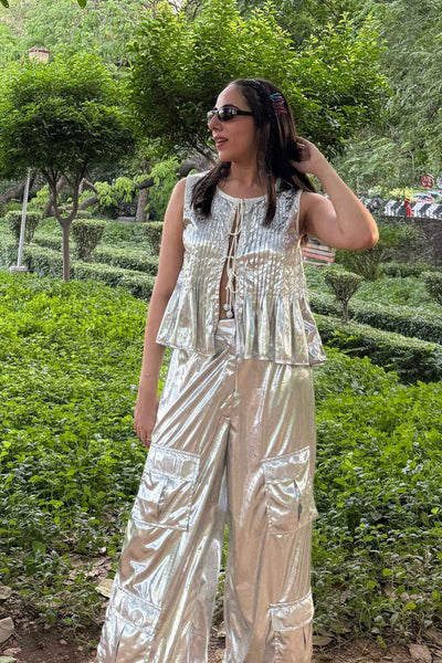Metallic Muse Front-Tie Top